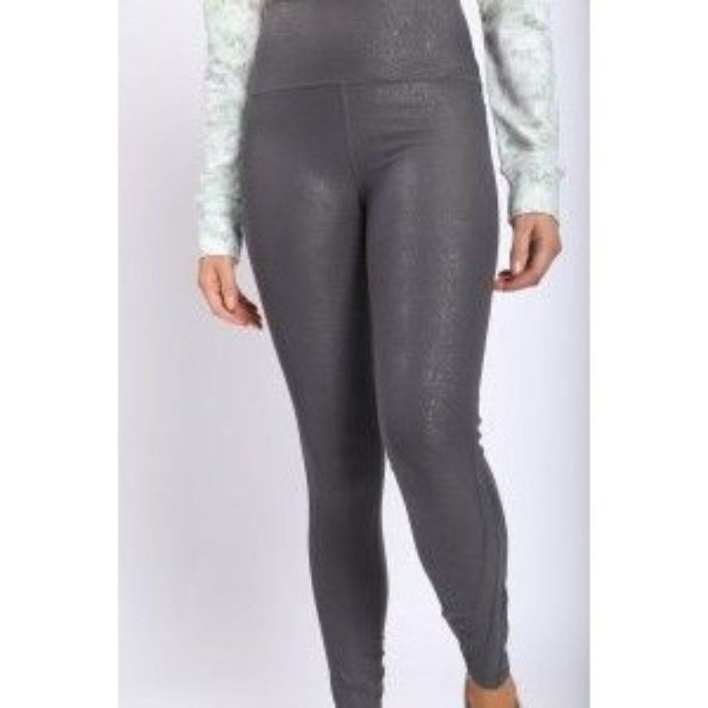 High-waisted Foil Leggings With Side Pockets Urban Chic Grey - Picture 3 of 9